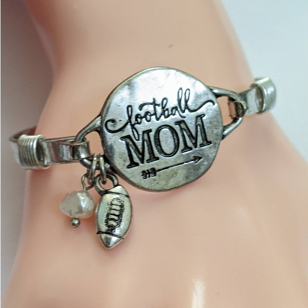 *read New Football mom BANGLE BRACELET pearl charm